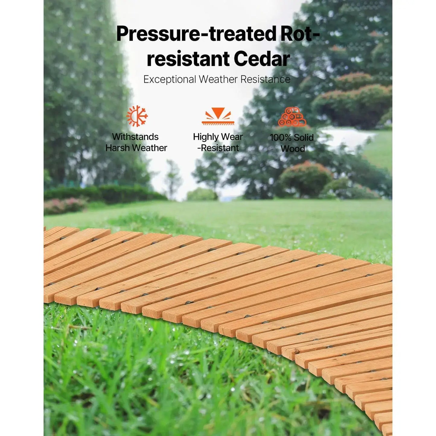 Roll-Out Cedar Wooden Garden Pathway - 8ft Non-Slip Outdoor Walkway for Backyard