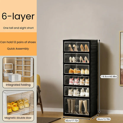 9-Tier Folding Shoe Rack – Large Capacity Magnetic Transparent Shoe Cabinet