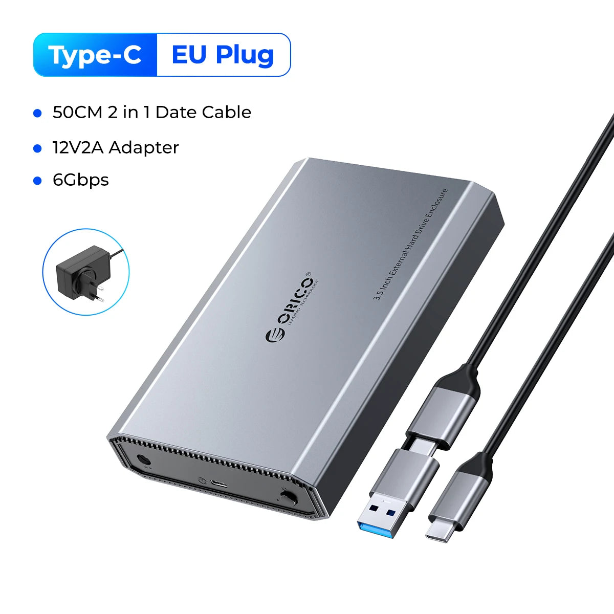 ORICO 3.5" SATA Hard Drive Enclosure USB 3.0/Type-C External HDD Case