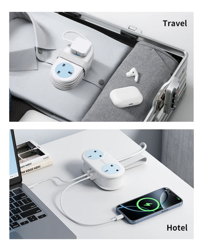 ORICO 5-in-1 UK Power Strip with USB-C, 2 AC Outlets & 1.2M Extension Cord