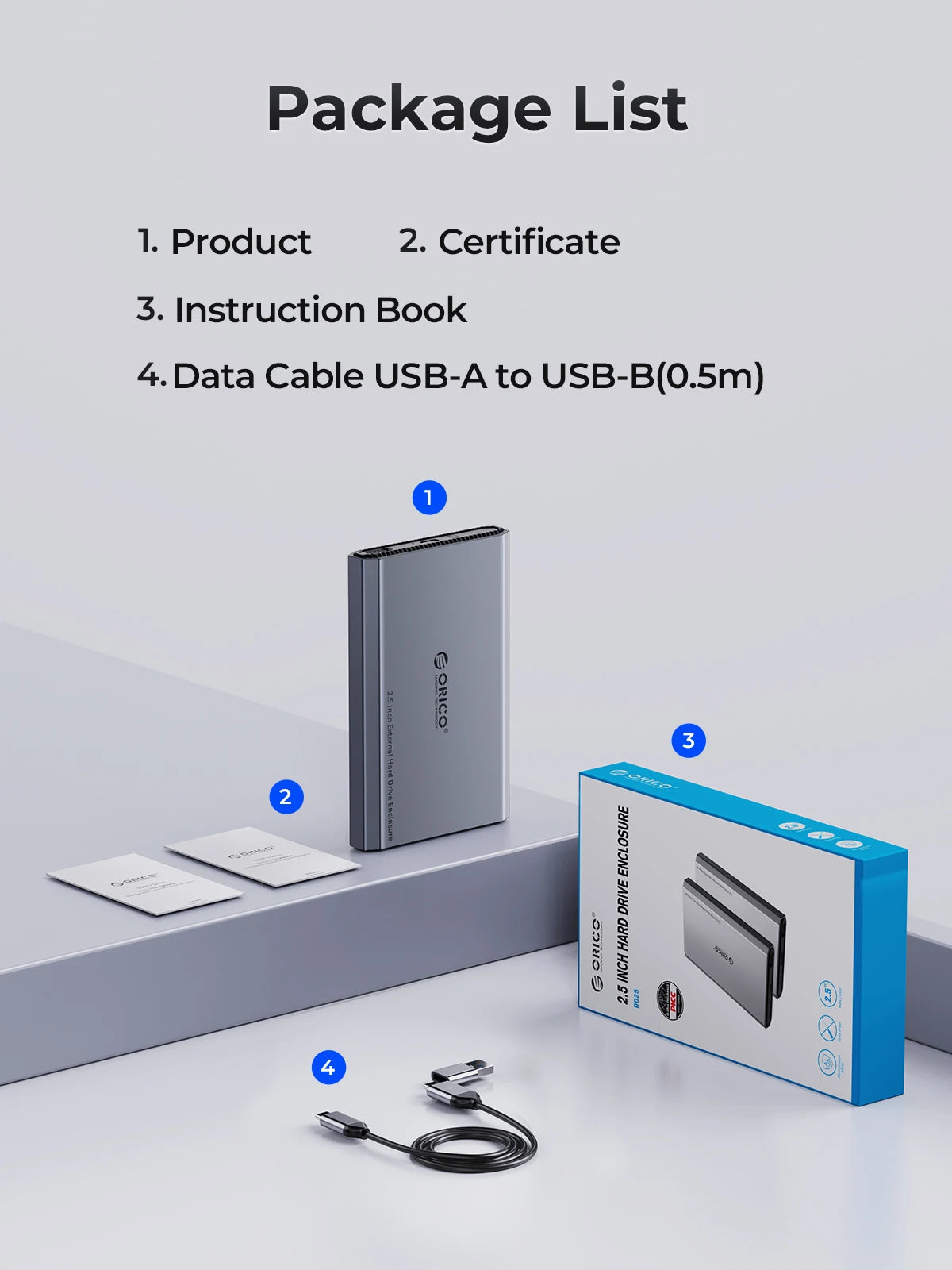 ORICO 2.5" Type-C Hard Drive Enclosure - 5Gbps USB External HDD/SSD Case