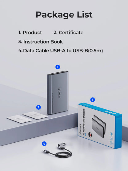 ORICO 2.5" Type-C Hard Drive Enclosure - 5Gbps USB External HDD/SSD Case