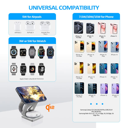 3-in-1 Magnetic Wireless Charging Station for iPhone, Apple Watch & AirPods