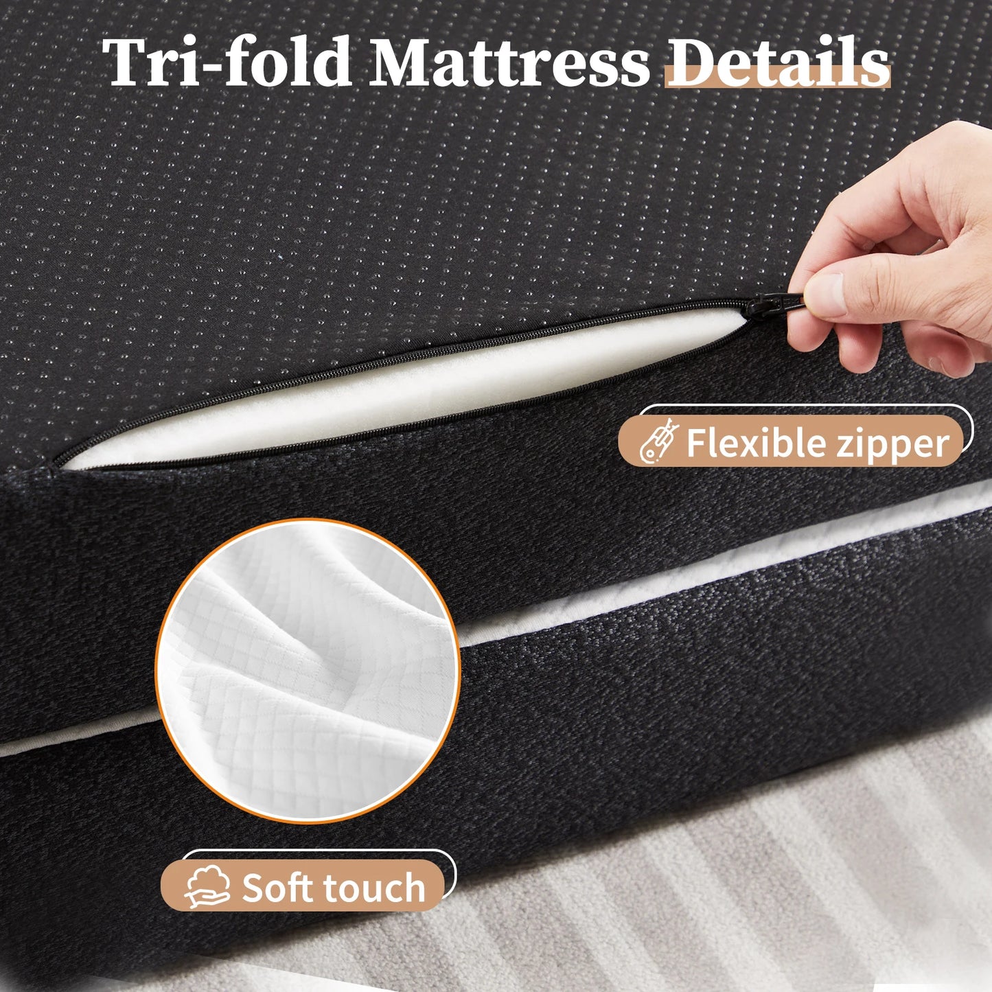 Portable Tri-Fold Memory Foam Mattress - Foldable Floor Bed for Guest & Travel