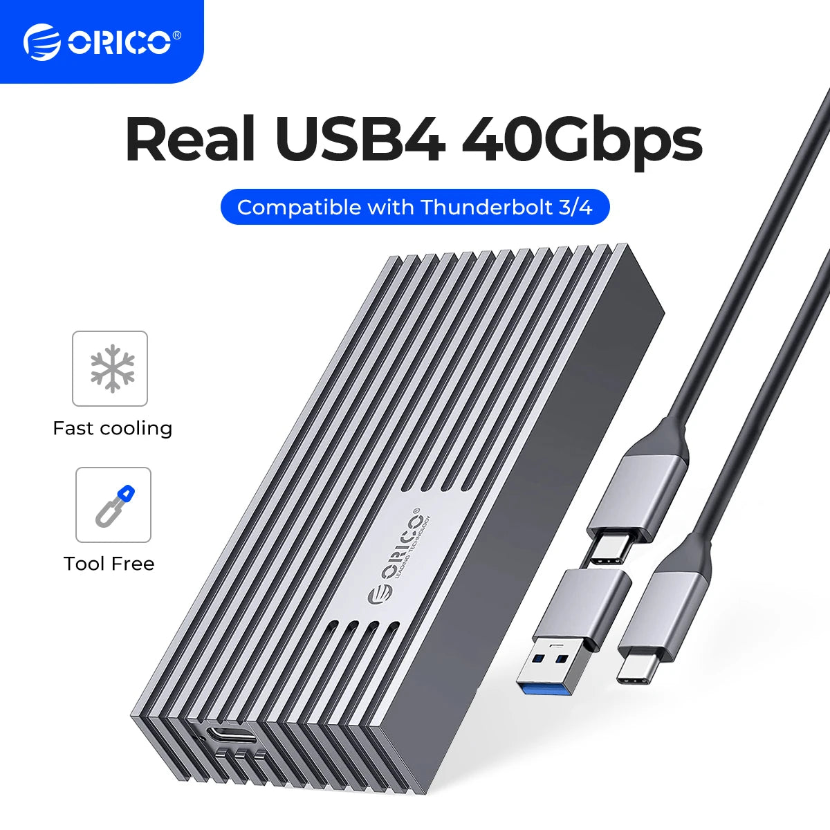 ORICO NVMe M.2 SSD Enclosure 40Gbps USB4 External Case for PCIe SSD - 1