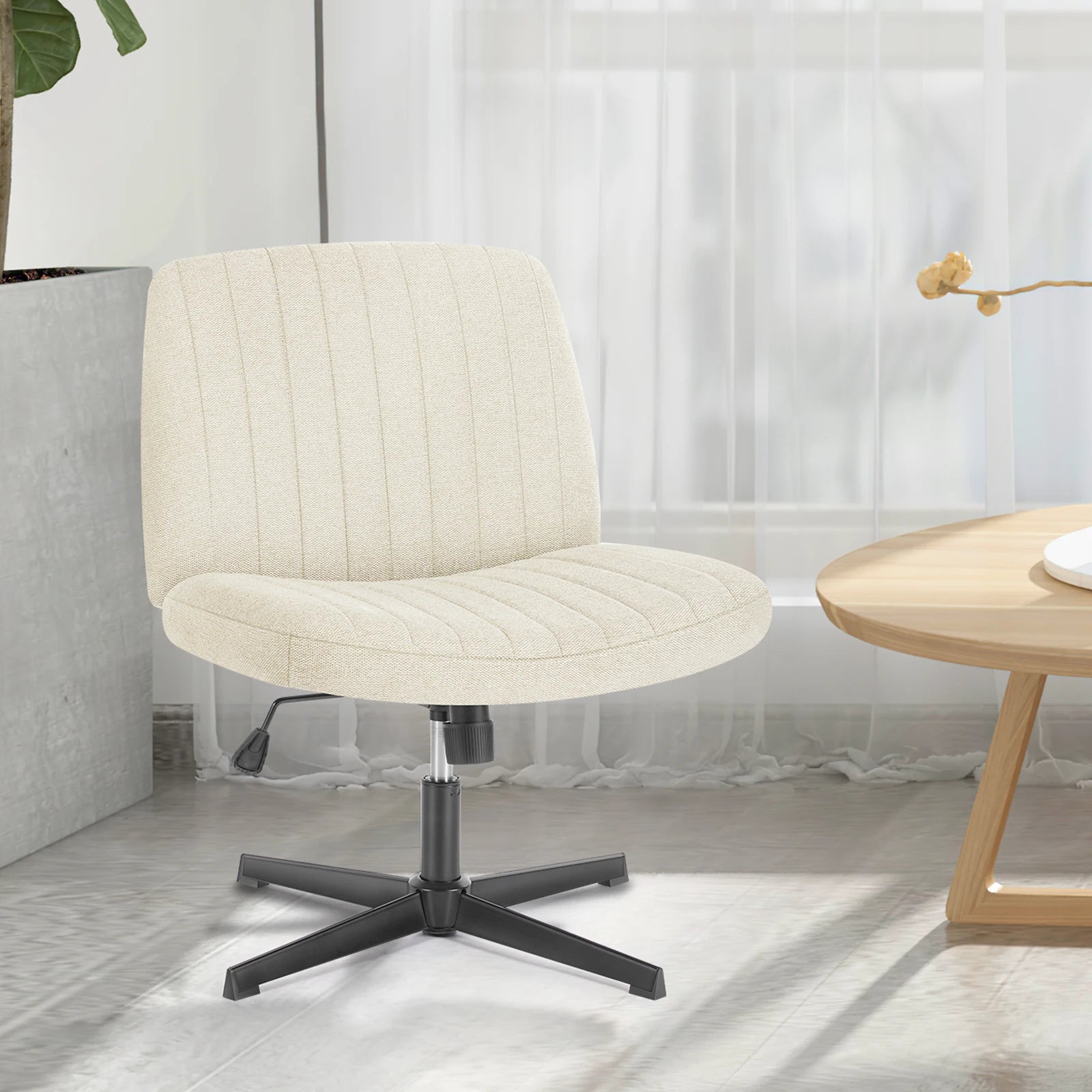 Wide Armless Cross-Legged Office Chair - Adjustable Swivel Vanity Desk Chair - 12