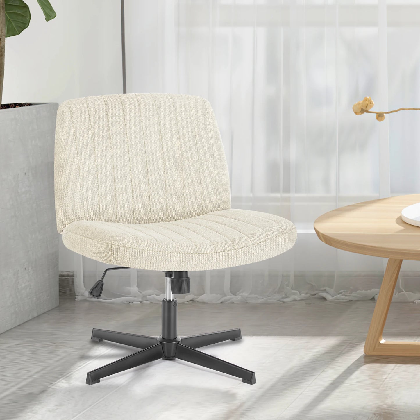 Wide Armless Cross-Legged Office Chair - Adjustable Swivel Vanity Desk Chair