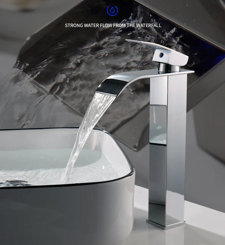 Modern Waterfall Bathroom Sink Faucet - Hot & Cold Stainless Steel