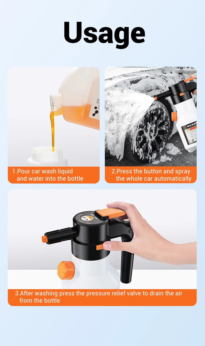 Rechargeable Electric Foam Sprayer - 2L Auto Car Wash Spray Bottle - 19
