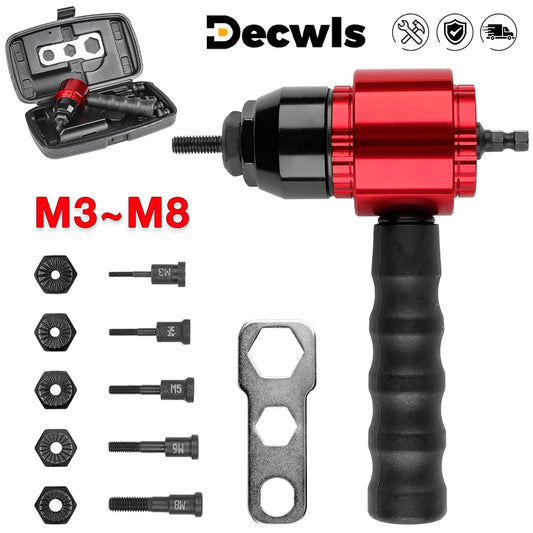 Electric Rivet Nut Gun Adapter for Drill - M3 M4 M5 M6 M8 Riveting Tool Kit