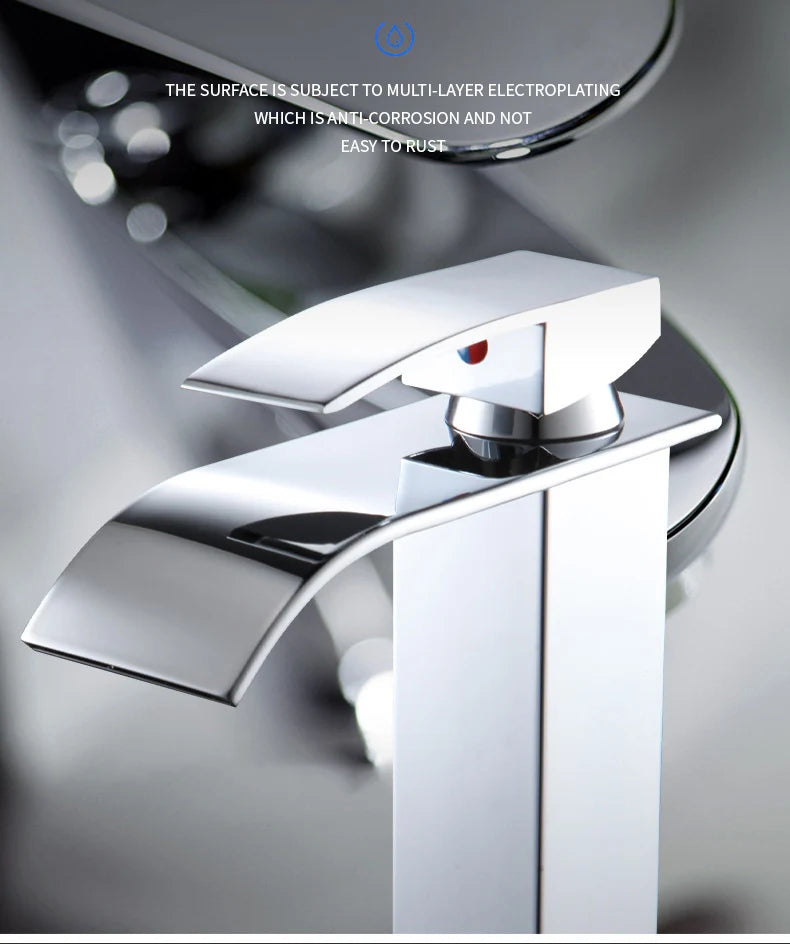 Modern Waterfall Bathroom Sink Faucet - Hot & Cold Stainless Steel