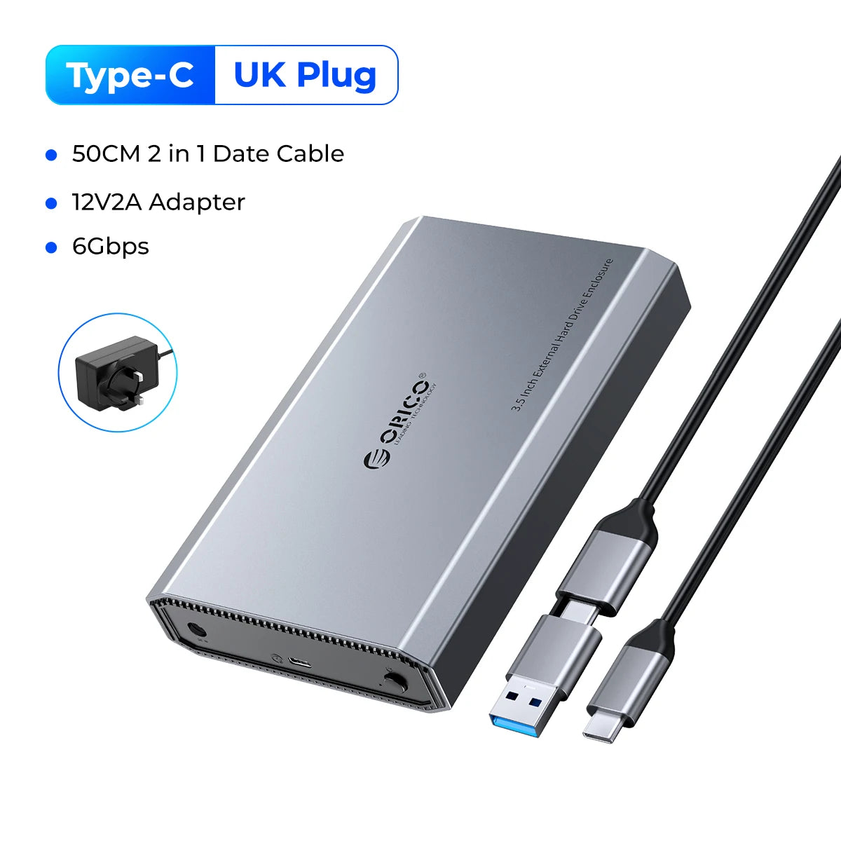 ORICO 3.5" SATA Hard Drive Enclosure USB 3.0/Type-C External HDD Case