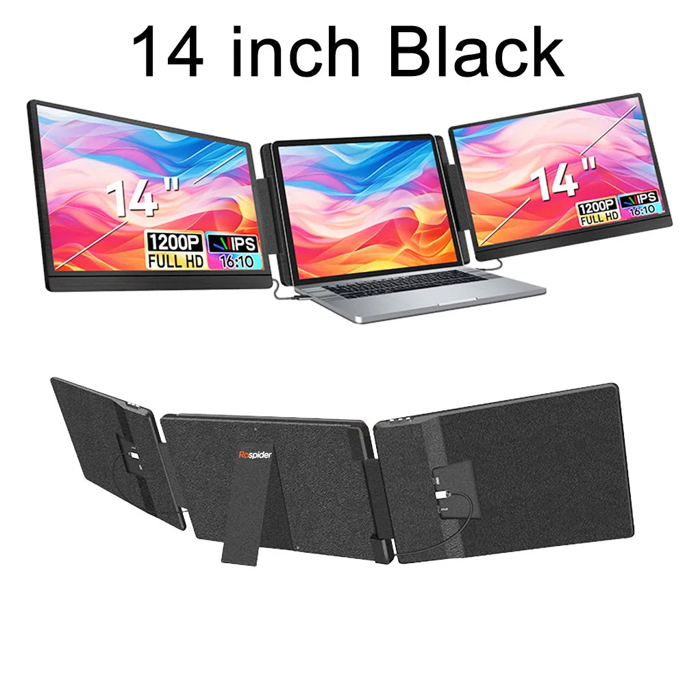 Portable Triple Screen Laptop Extender - 16" FHD IPS Dual Monitor Setup - 24