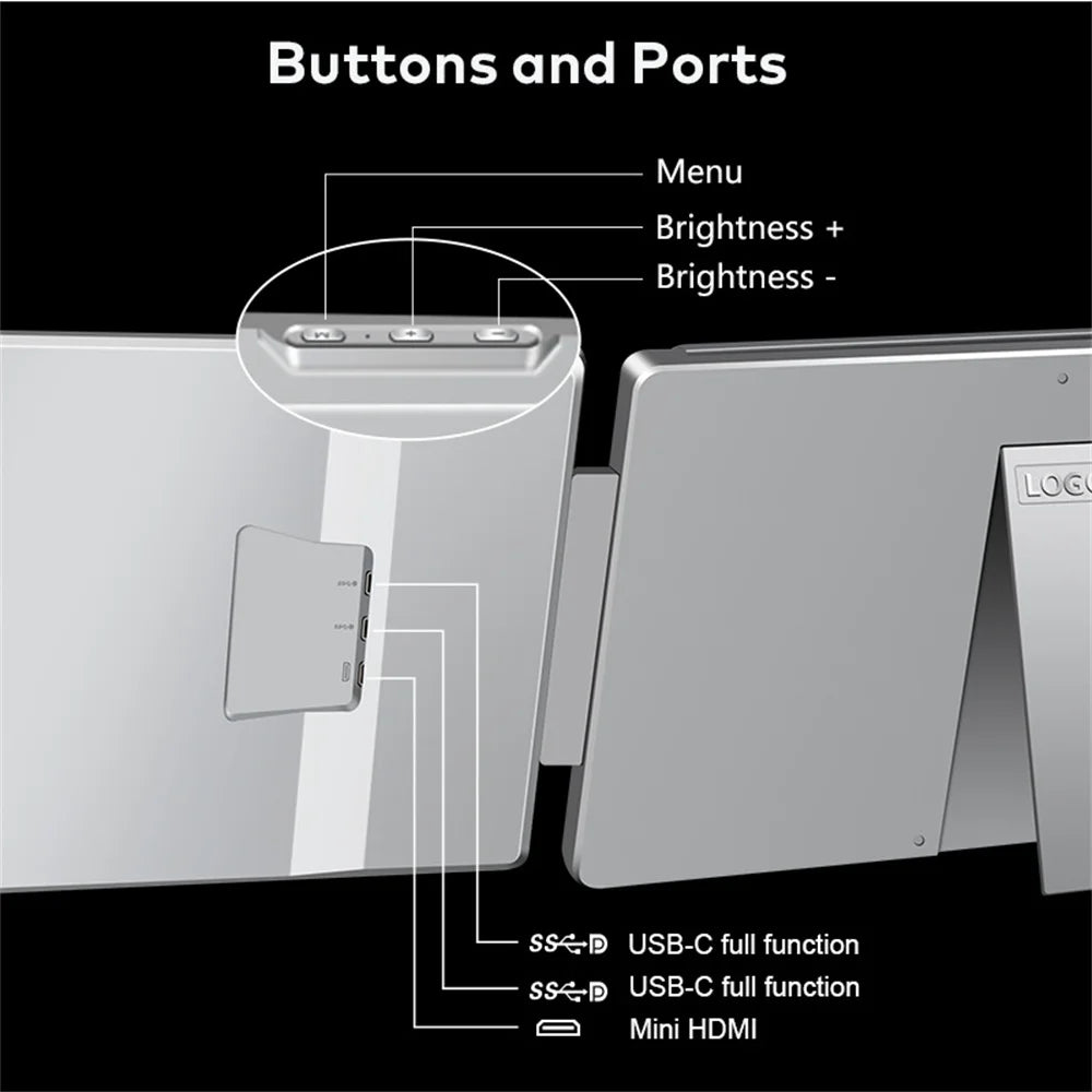 Portable Triple Screen Laptop Extender - 16" FHD IPS Dual Monitor Setup - 17