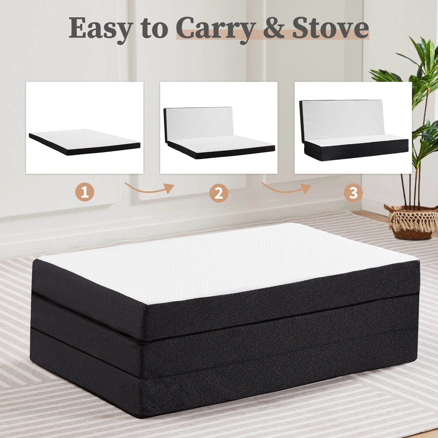 Portable Tri-Fold Memory Foam Mattress - Foldable Floor Bed for Guest & Travel