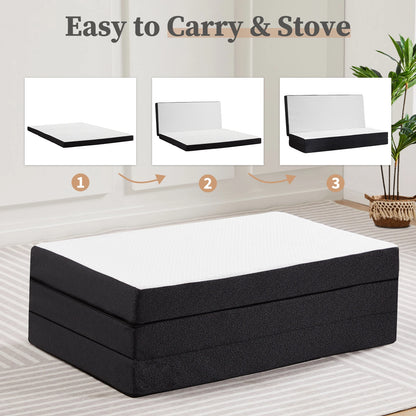 Portable Tri-Fold Memory Foam Mattress - Foldable Floor Bed for Guest & Travel