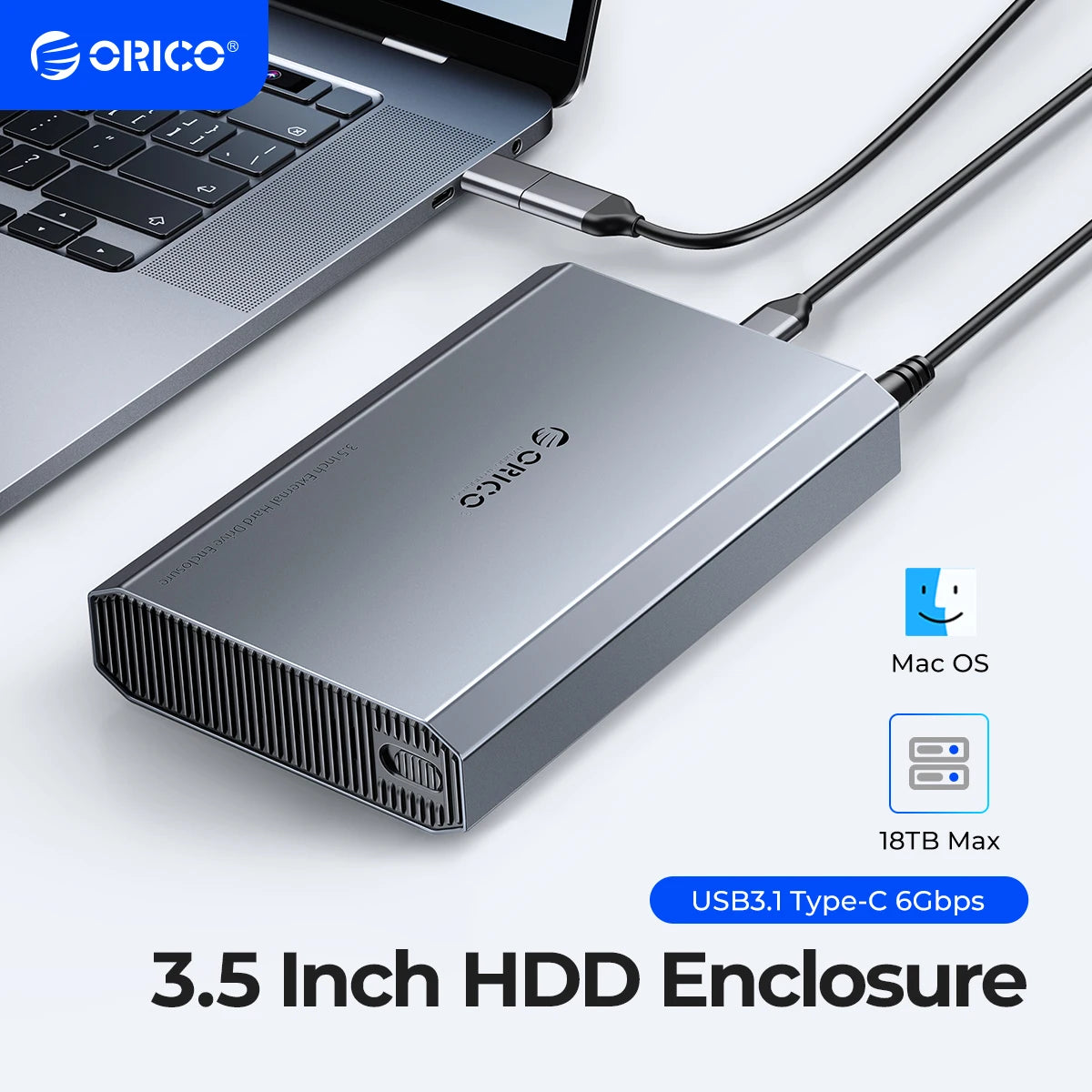 ORICO 3.5" SATA Hard Drive Enclosure USB 3.0/Type-C External HDD Case - 1