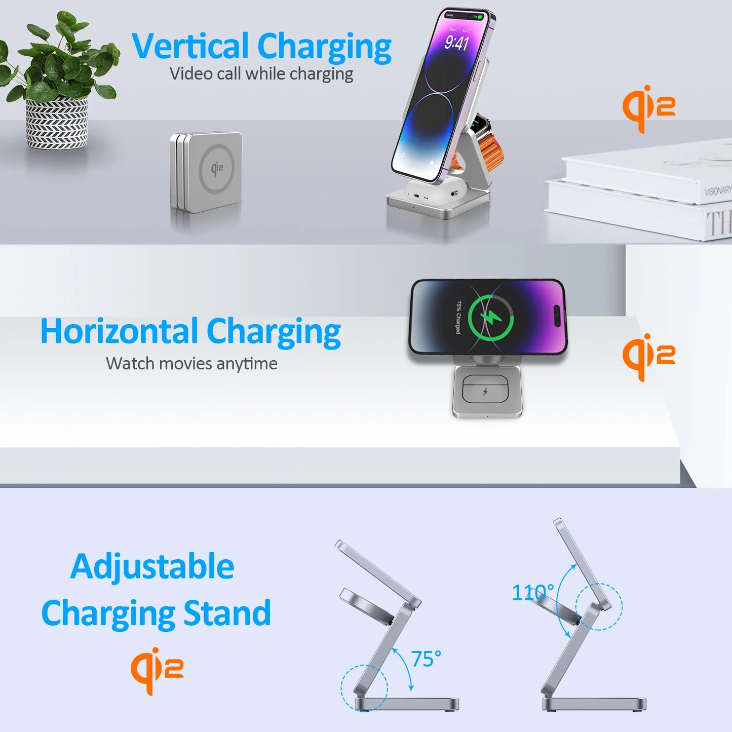 3-in-1 Magnetic Wireless Charging Station for iPhone, Apple Watch & AirPods