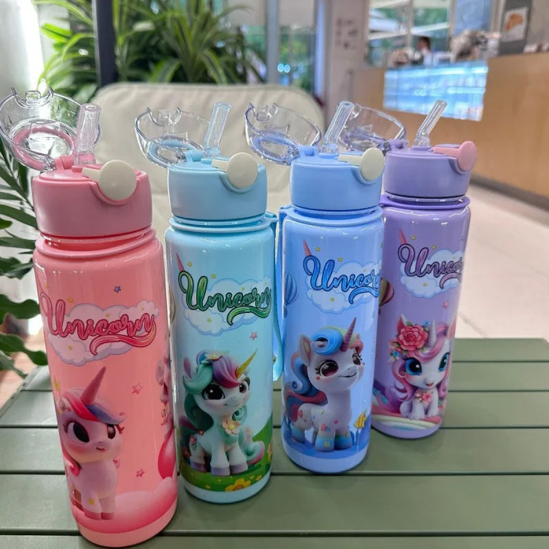 700ml Cartoon Straw Water Bottle – Leak-Proof Portable Kids Sports Cup