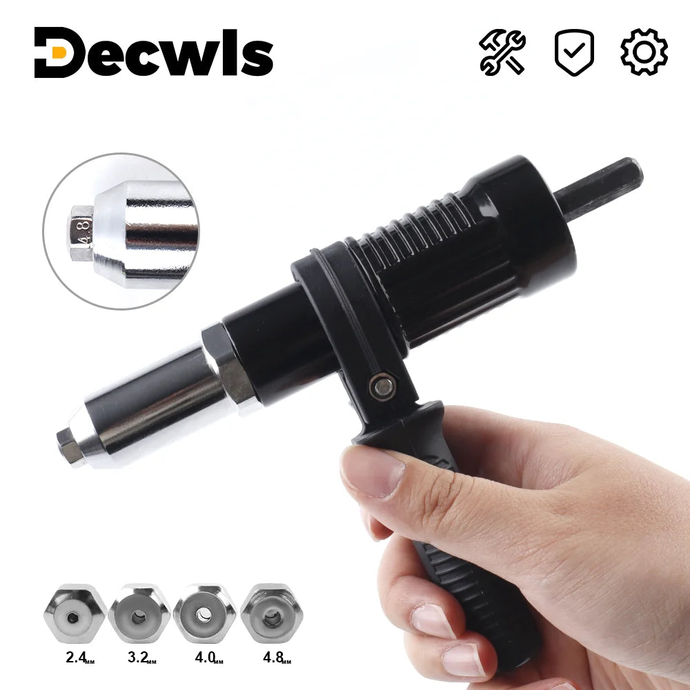 Electric Drill Rivet Gun Adapter - 2.4-4.8mm Hex Shank Cordless Riveter Tool Attachment