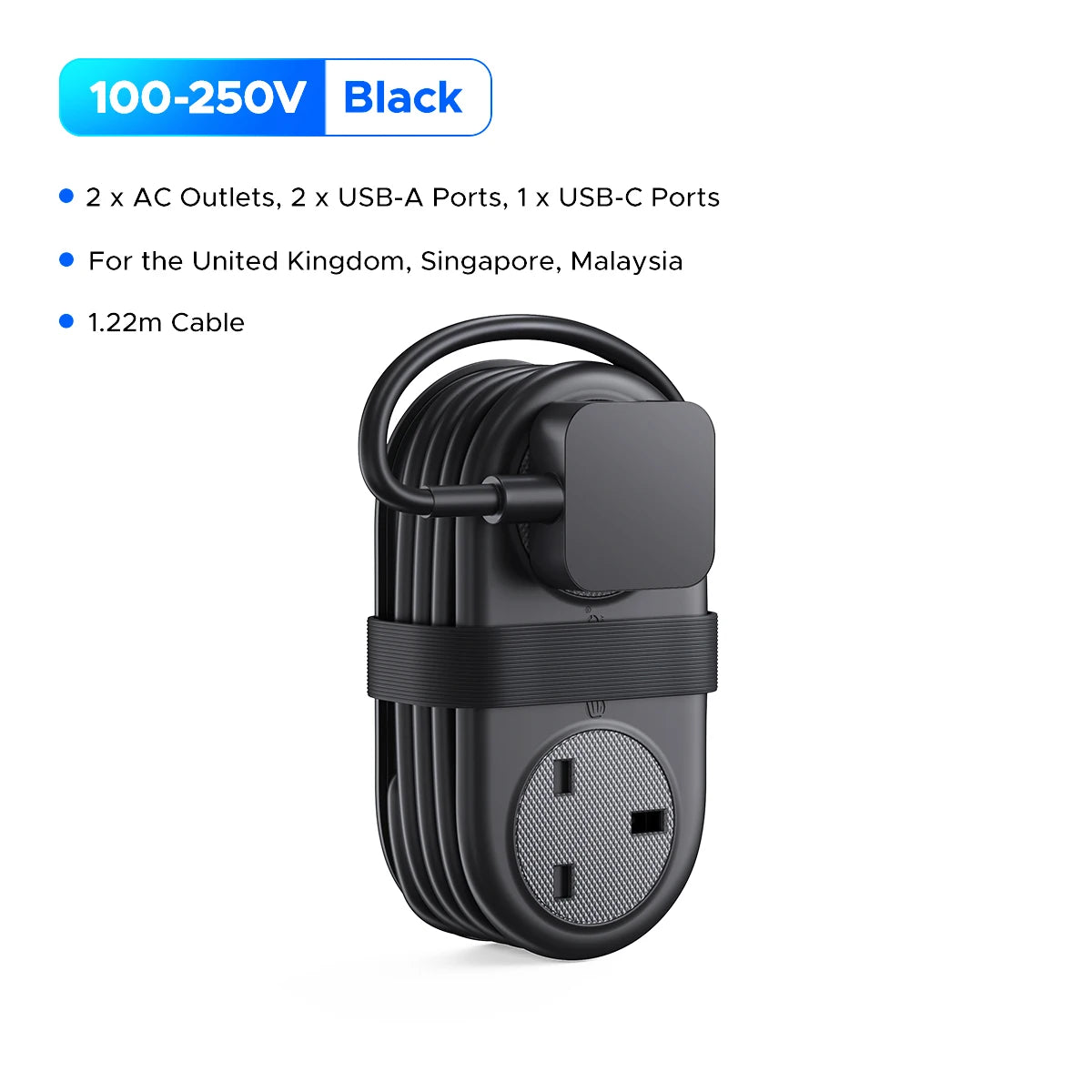 ORICO 5-in-1 UK Power Strip with USB-C, 2 AC Outlets & 1.2M Extension Cord - 14