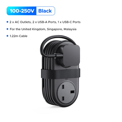 ORICO 5-in-1 UK Power Strip with USB-C, 2 AC Outlets & 1.2M Extension Cord