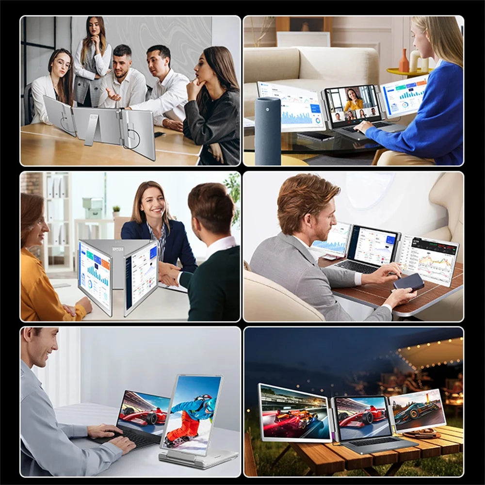 Portable Triple Screen Laptop Extender - 16" FHD IPS Dual Monitor Setup - 16
