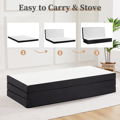 Portable Tri-Fold Memory Foam Mattress - Foldable Floor Bed for Guest & Travel