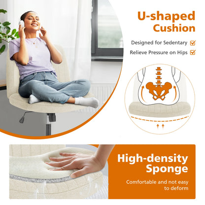 Wide Armless Cross-Legged Office Chair - Adjustable Swivel Vanity Desk Chair