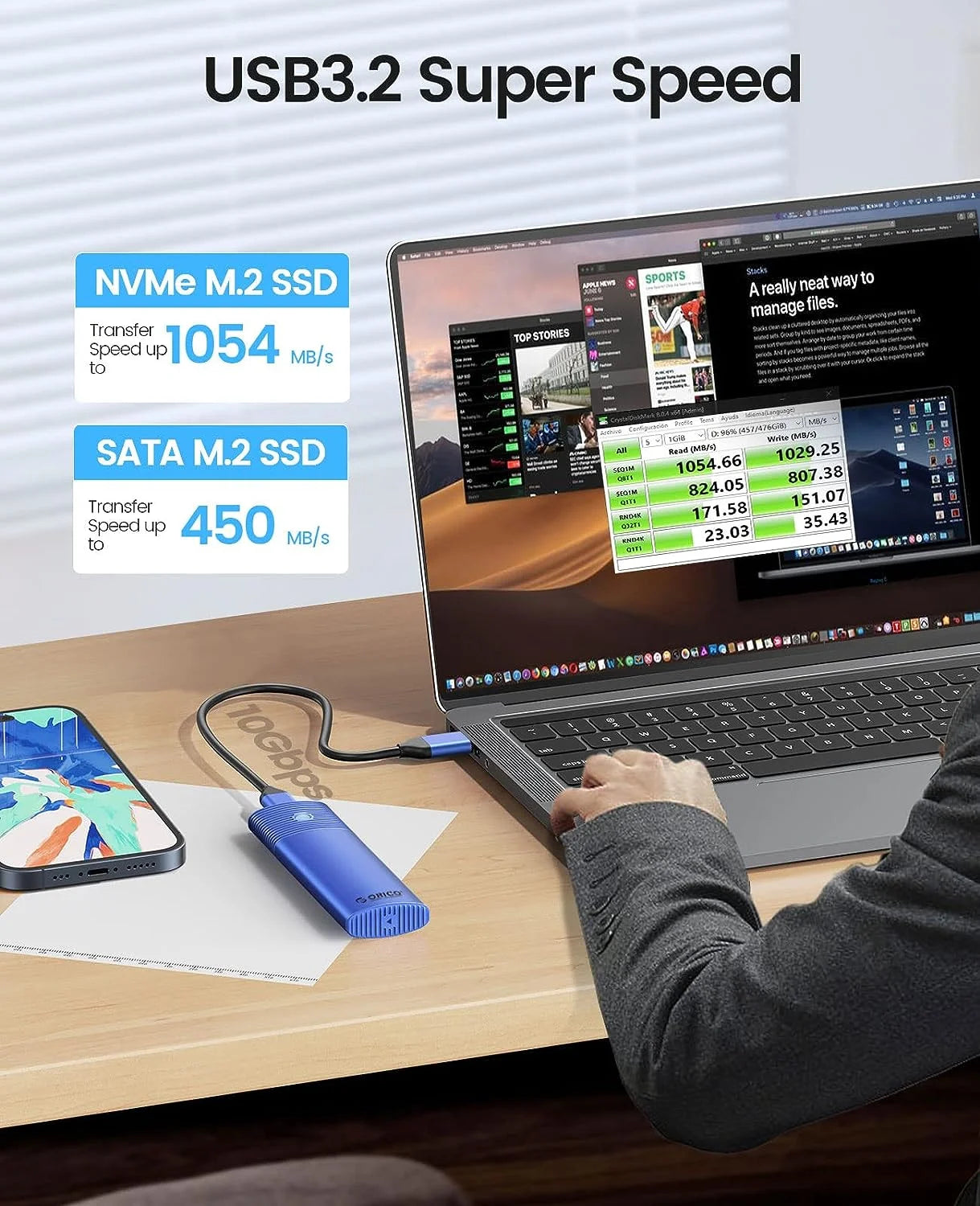 ORICO M.2 NVMe SATA SSD Enclosure Adapter USB 3.2 10Gbps Tool-Free Case - 2