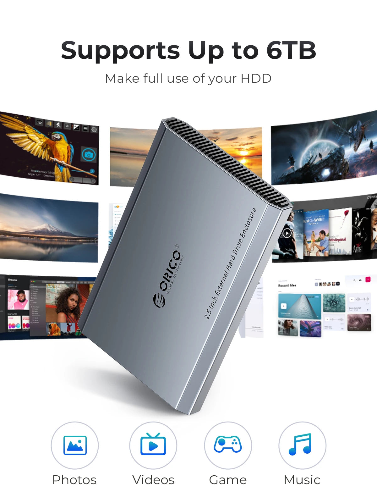 ORICO 2.5" Type-C Hard Drive Enclosure - 5Gbps USB External HDD/SSD Case