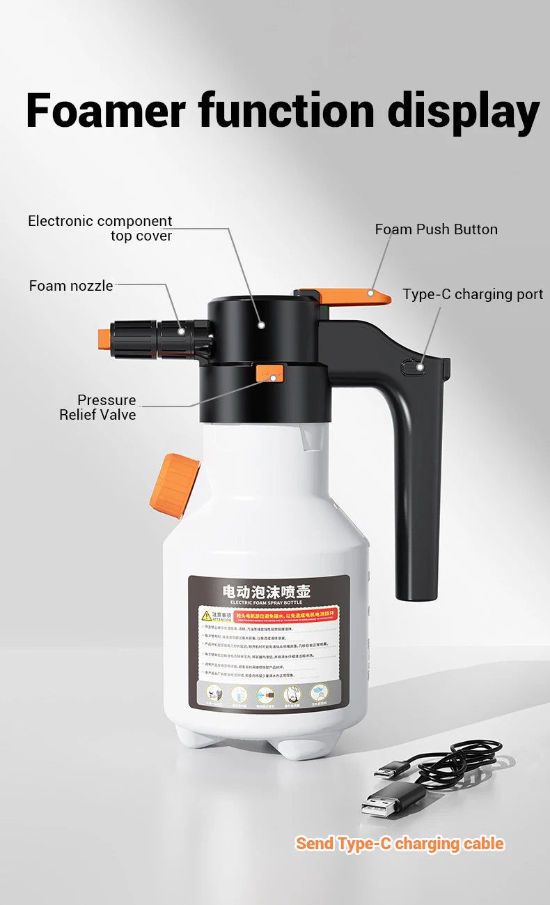 Rechargeable Electric Foam Sprayer - 2L Auto Car Wash Spray Bottle