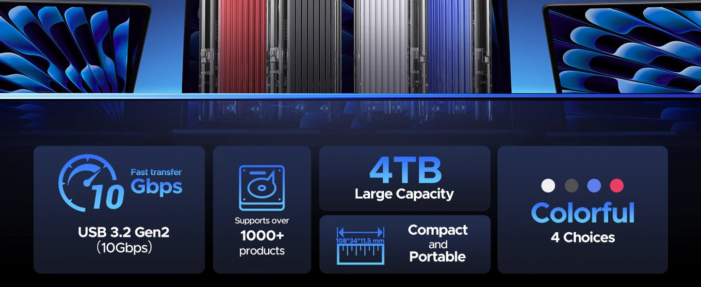 Orico M.2 NVMe SATA SSD Enclosure - 10Gbps Portable USB-C Adapter for 4TB