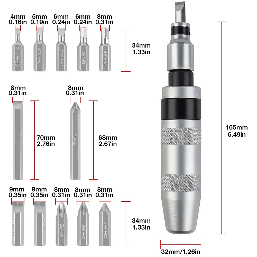Heavy Duty Manual Impact Screwdriver Set | Reversible Hand Tool Kit