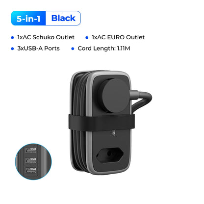 Portable EU Travel Power Strip with USB-C & Fast Charging – 5-in-1 Compact