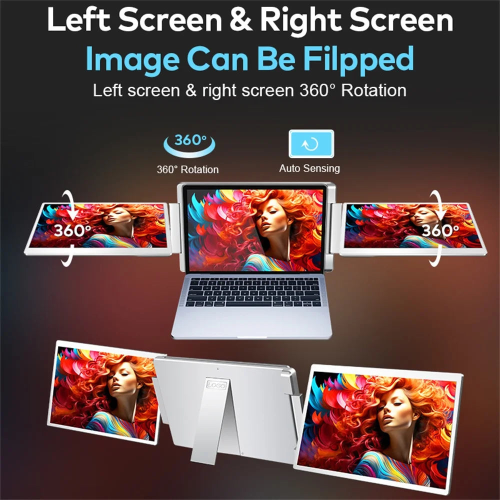 Portable Triple Screen Laptop Extender - 16" FHD IPS Dual Monitor Setup