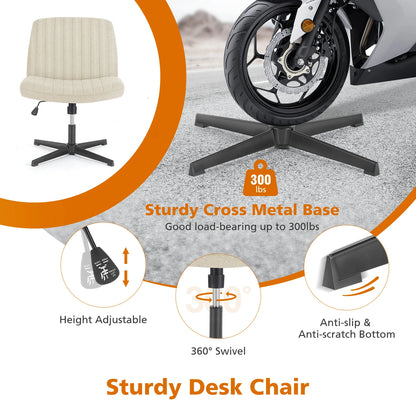 Wide Armless Cross-Legged Office Chair - Adjustable Swivel Vanity Desk Chair