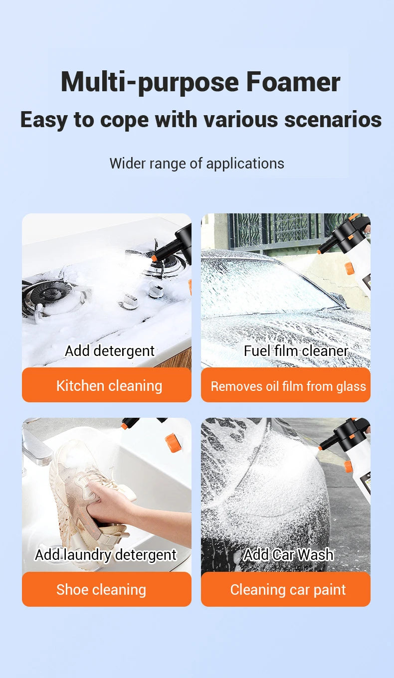 Rechargeable Electric Foam Sprayer - 2L Auto Car Wash Spray Bottle