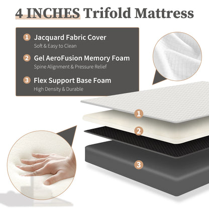 Portable Tri-Fold Memory Foam Mattress - Foldable Floor Bed for Guest & Travel