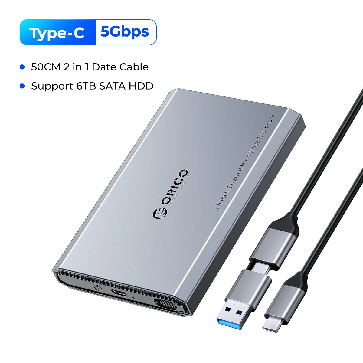 ORICO 2.5" Type-C Hard Drive Enclosure - 5Gbps USB External HDD/SSD Case - 16