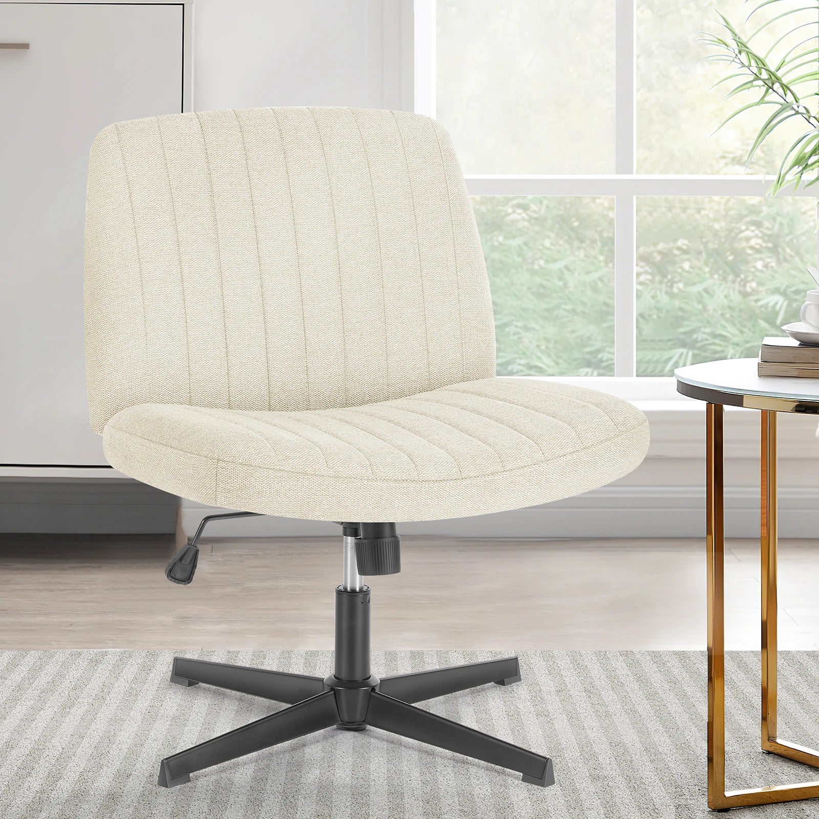 Wide Armless Cross-Legged Office Chair - Adjustable Swivel Vanity Desk Chair - 11