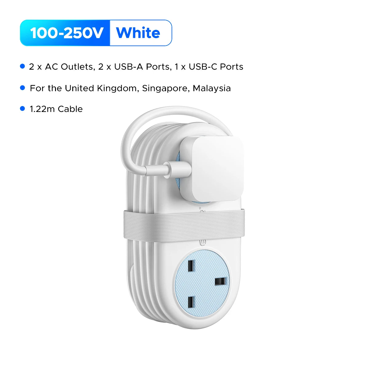 ORICO 5-in-1 UK Power Strip with USB-C, 2 AC Outlets & 1.2M Extension Cord