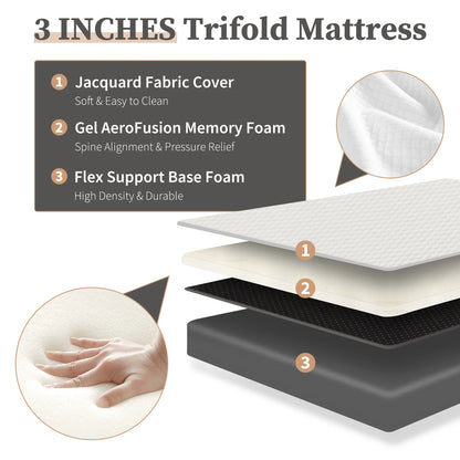 Portable Tri-Fold Memory Foam Mattress - Foldable Floor Bed for Guest & Travel