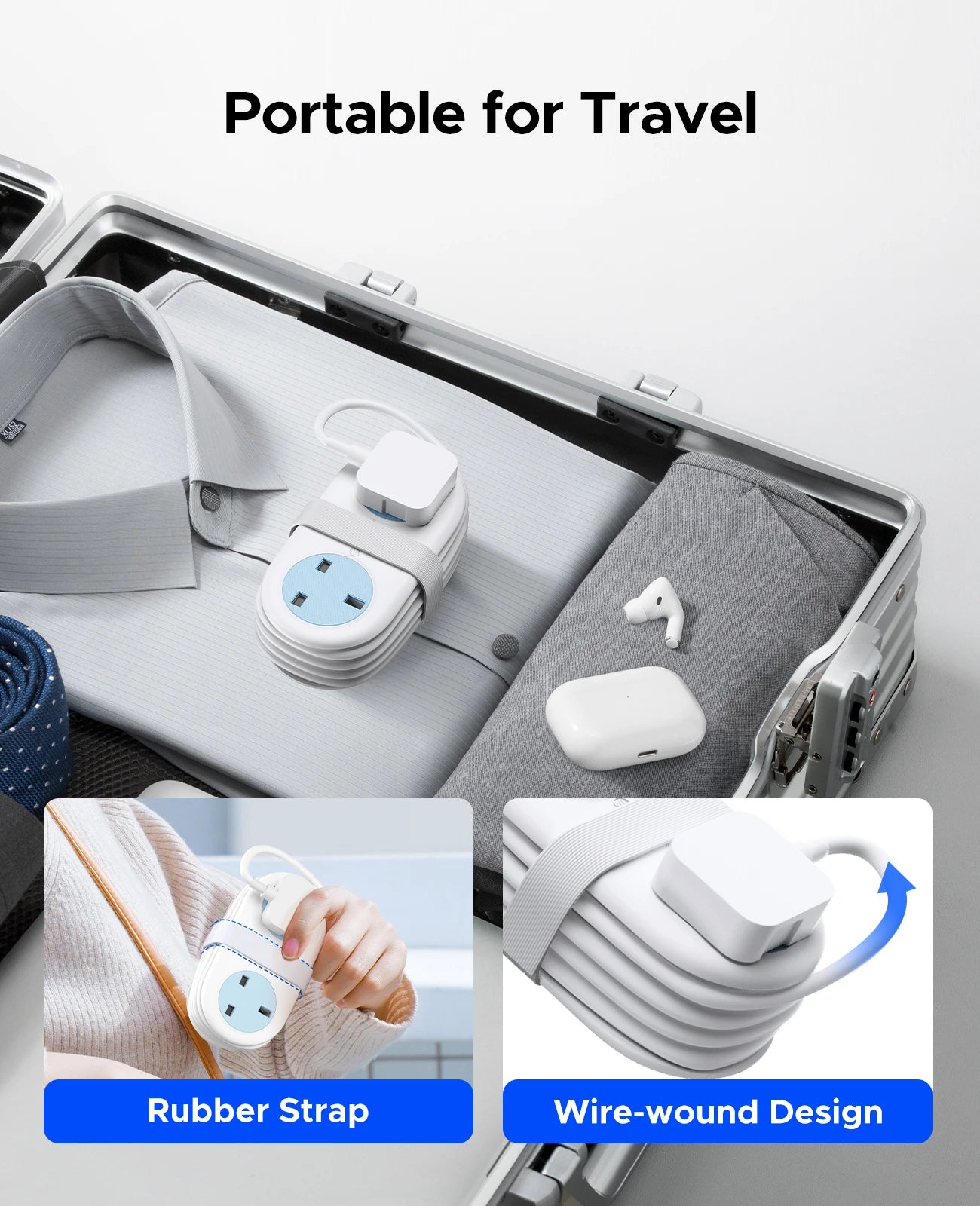 ORICO 5-in-1 UK Power Strip with USB-C, 2 AC Outlets & 1.2M Extension Cord - 6