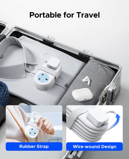 ORICO 5-in-1 UK Power Strip with USB-C, 2 AC Outlets & 1.2M Extension Cord