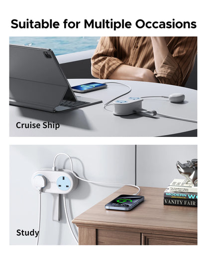 ORICO 5-in-1 UK Power Strip with USB-C, 2 AC Outlets & 1.2M Extension Cord