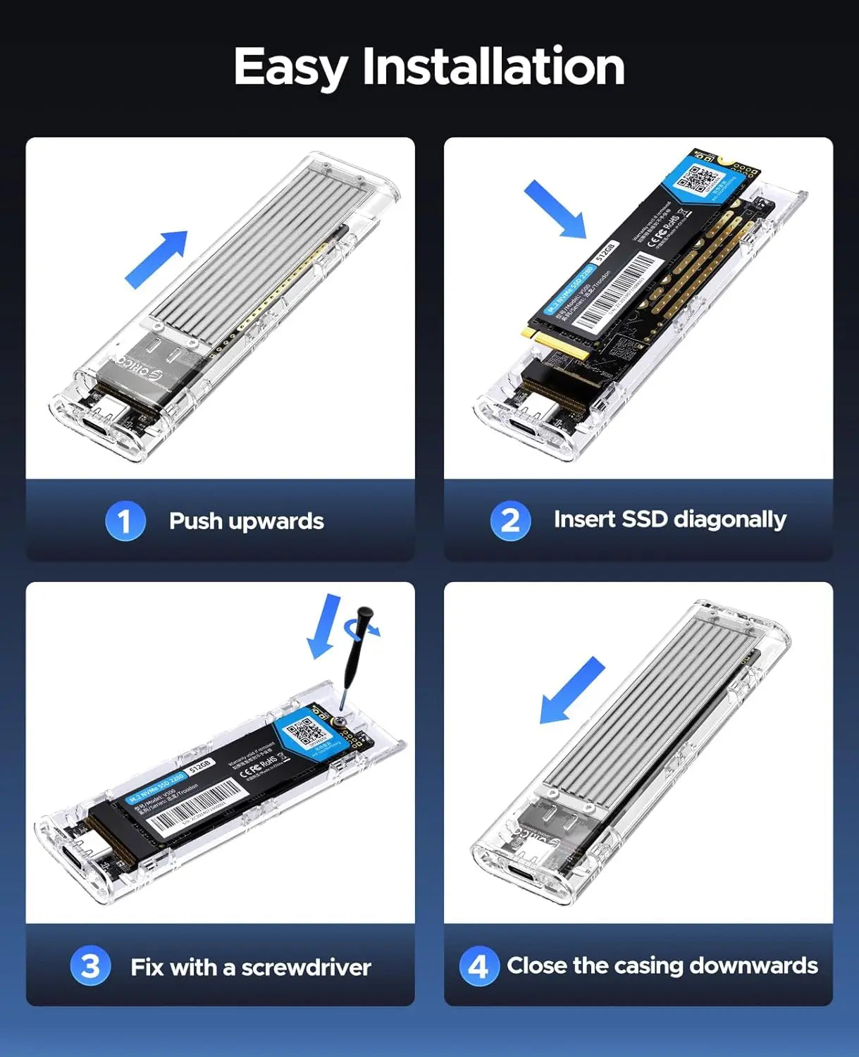 Orico M.2 NVMe SATA SSD Enclosure - 10Gbps Portable USB-C Adapter for 4TB
