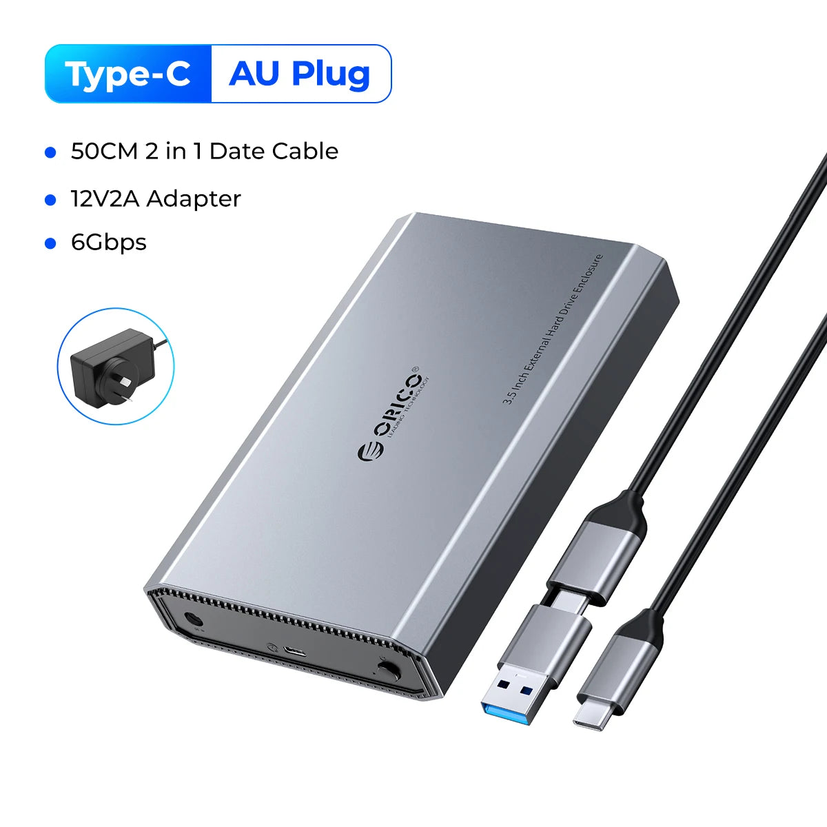 ORICO 3.5" SATA Hard Drive Enclosure USB 3.0/Type-C External HDD Case