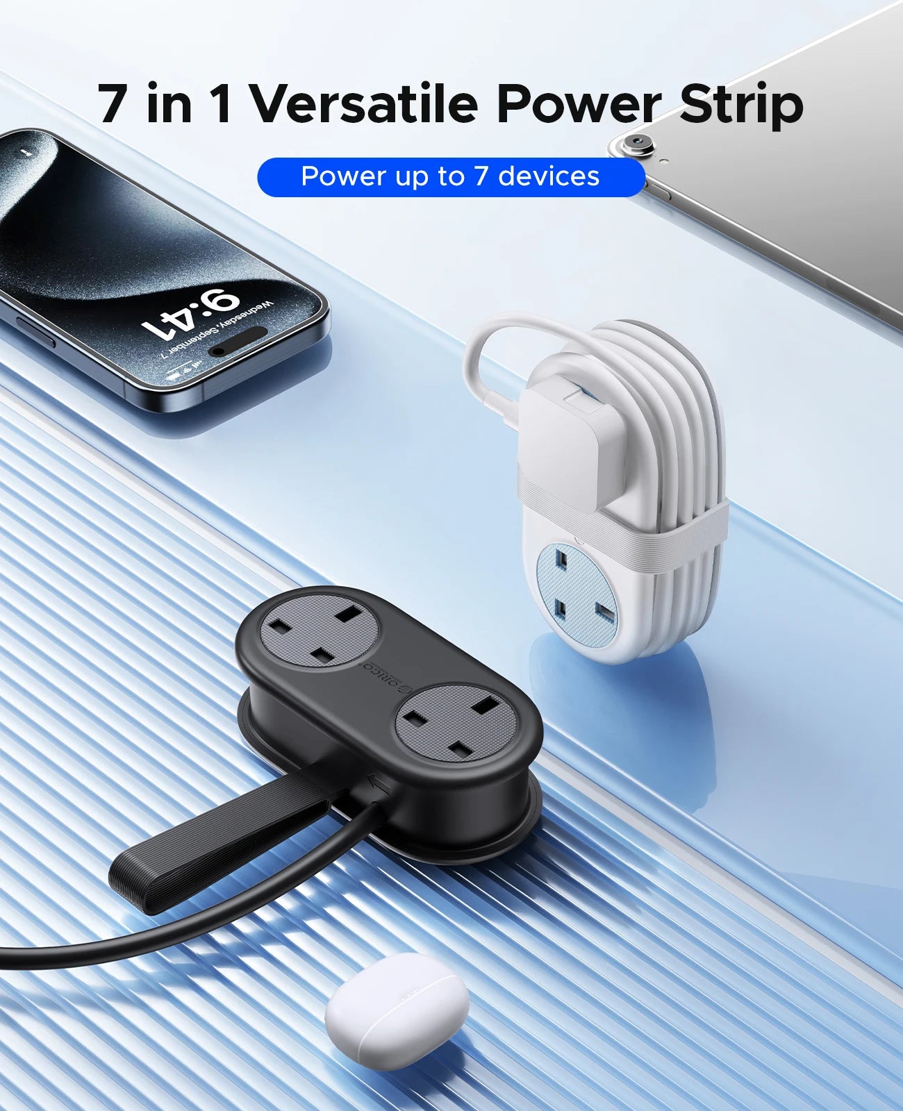 ORICO 5-in-1 UK Power Strip with USB-C, 2 AC Outlets & 1.2M Extension Cord - 2