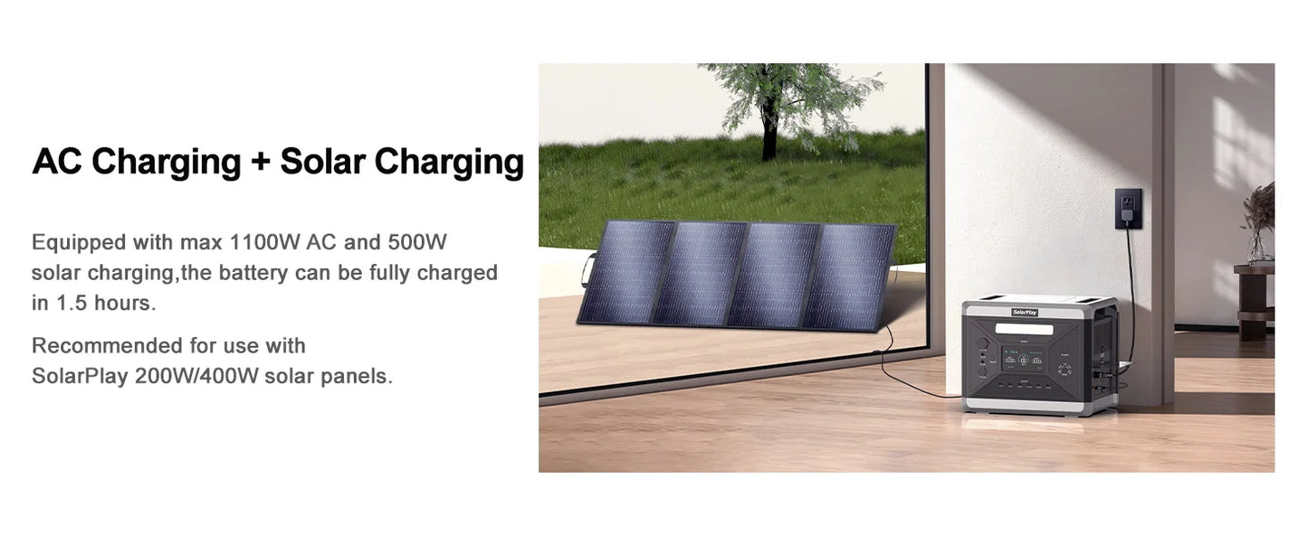 SOLARPLAY Q2501 2160Wh Portable Power Station - 2400W Solar Generator
